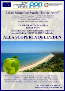 locandina pon ALLA SCOPERTA DELL'EDEN